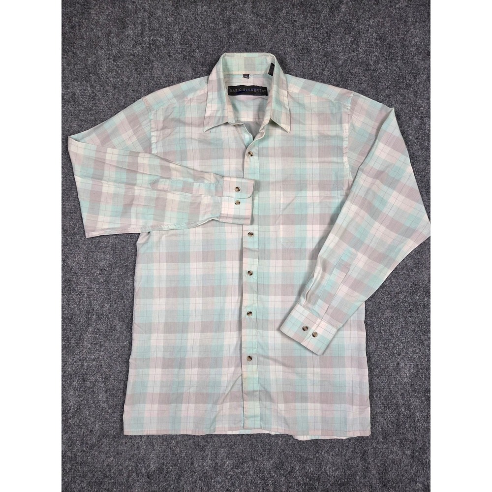 Vintage Basic Elements Button Down Shirt Mens Small Mint Green Long Sleeve